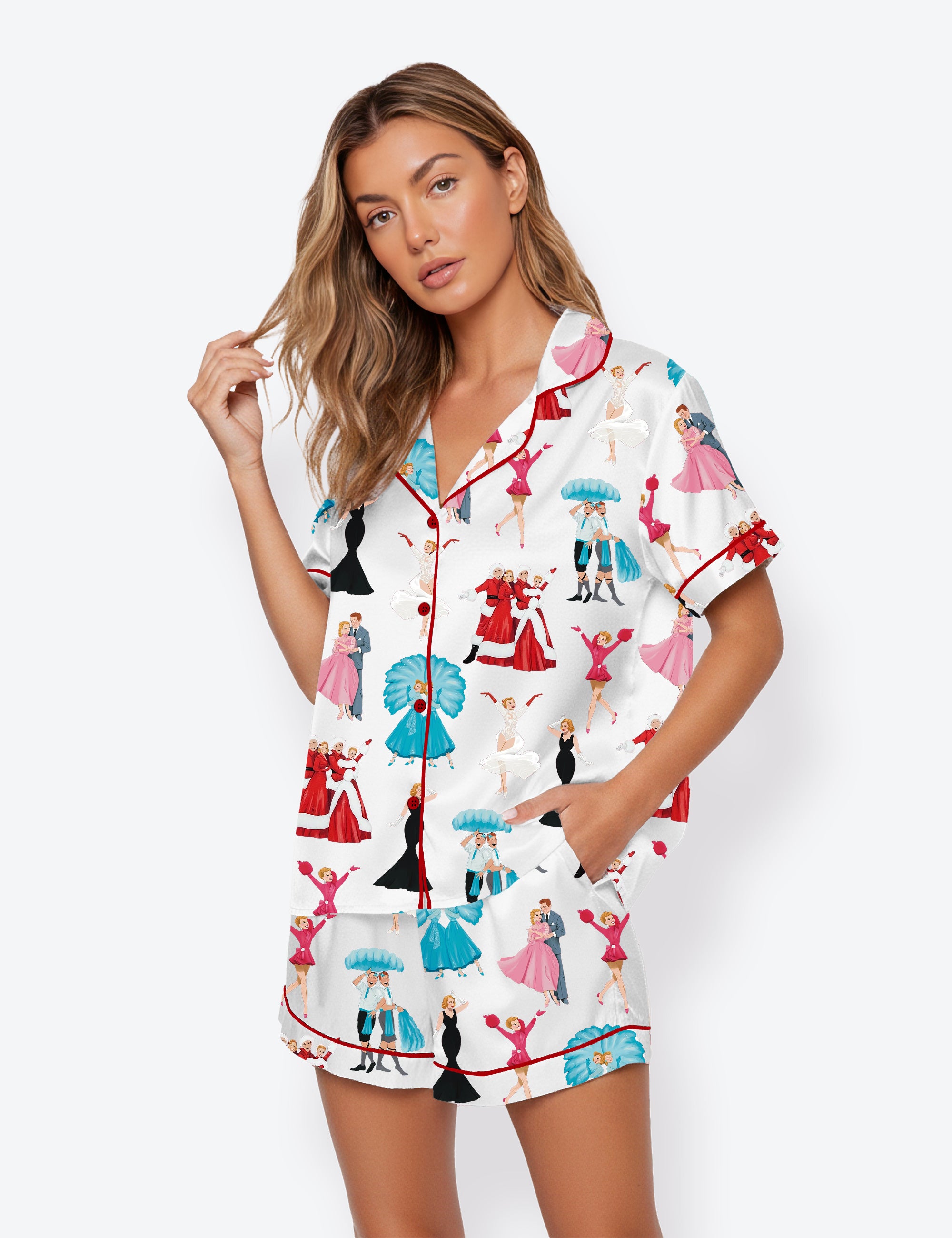 Women’s White Christmas Movie Short Sleeve Satin Pajama Set